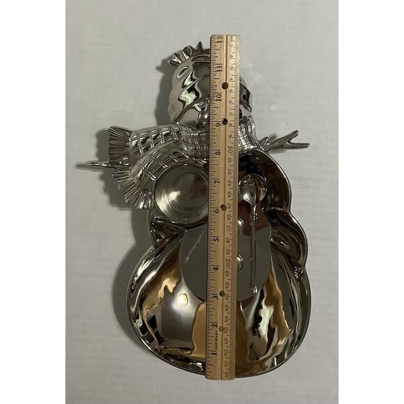 Vtg Metal Holiday Christmas Snowman Appetizer Tray Serving Dish with Spoon - Picture 5 of 8